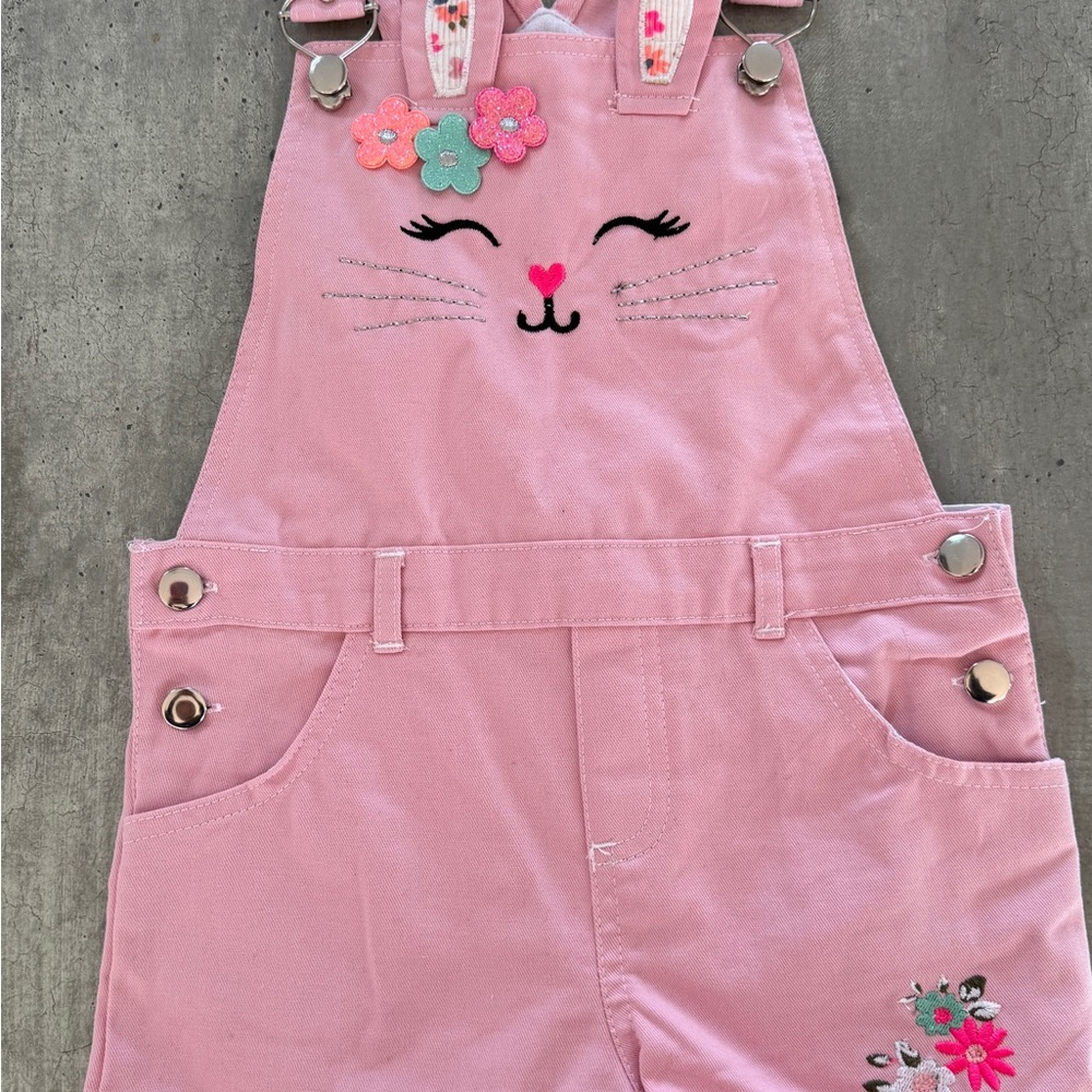 Soft Pink Corduroy Overalls with Bunny Design perfect for Easter!